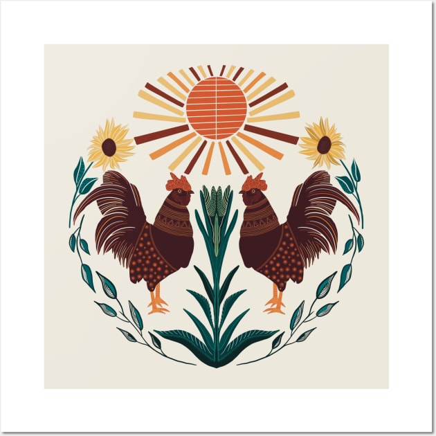 Folk Art Rooster Design Wall Art by Suneldesigns